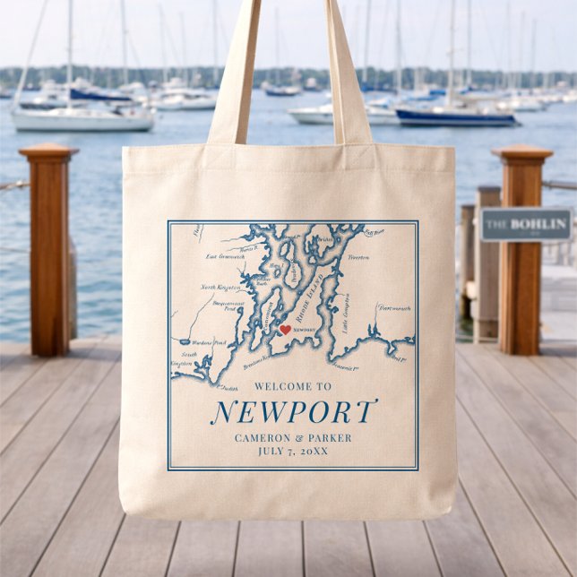 Bolsa Tote The Bohlin Wedding Welcome Tote Bag Newport RI Map (The Bohlin Wedding Welcome bag Newport Harbor Narragansett Bay Map from Coastal Map Designs)