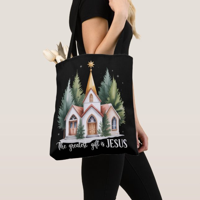 Bolsa Tote The Greatest Gift is Jesus Christmas Church Christ (Close Up)