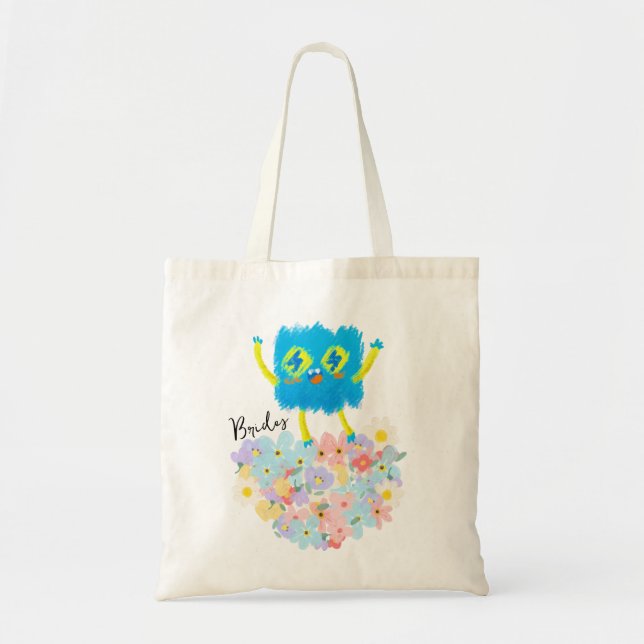 Bolsa Tote The Happy Blue Scribble on a Bed of Flowers (Frente)