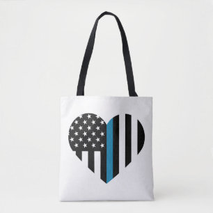 Bolsa Tote Thin Blue Line American Flag Heart