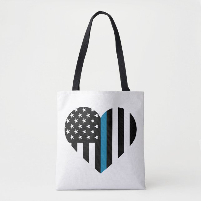 Bolsa Tote Thin Blue Line American Flag Heart (Frente)