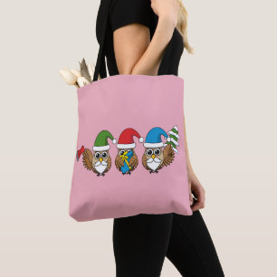 Bolsa Tote Three Funny Christmas Gnome Owls