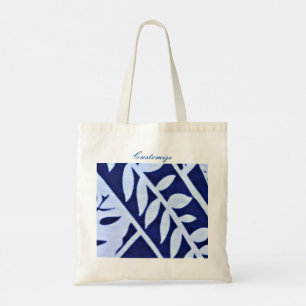 Bolsa Tote Thunder_Cove do Padrão de Folhas Brancas Azuis