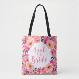 Bolsa Tote Tia do casamento floral da aguarela do rosa da