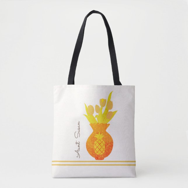Bolsa Tote Tia Nome Pineapple Tulip Bonito Floral Modern (Frente)