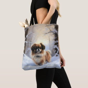 Bolsa Tote Tibetan Spaniel Deixe Nevar Natal