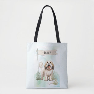 Bolsa Tote Tibetan Terrier Aquarela Cachorro Personalizado