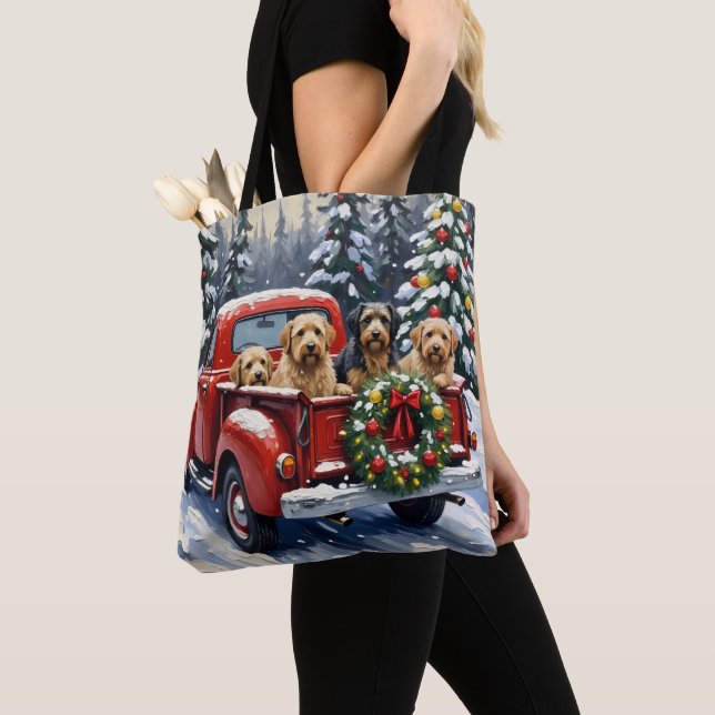 Bolsa Tote Tibetan Terrier Christmas Red Truck Holiday (Close Up)