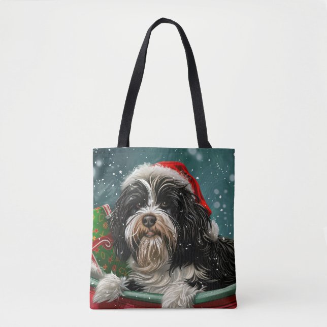 Bolsa Tote Tibetano Terrier Dog Natal Festivo (Frente)