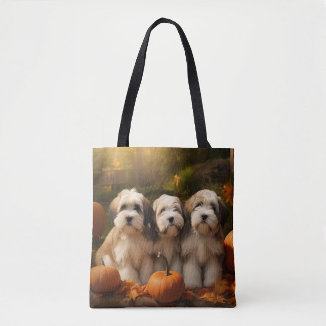 Bolsa Tote Tibetano Terrier Puppy Autumn Delight Pumpkin (Frente)
