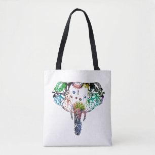 Bolsa Tote Tie dye arco-íris linha tangente elefante