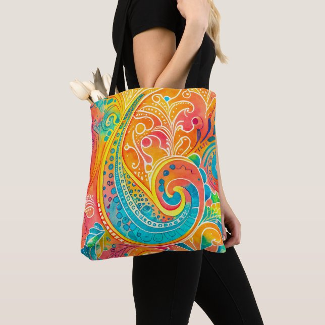 Bolsa Tote Tie Dye Boho Hippy 60s Colorido (Close Up)