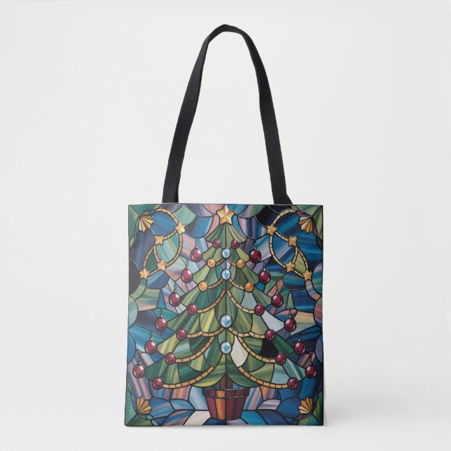 Bolsa Tote Tiffany-Style Stained Glass Christmas Tree (Frente)