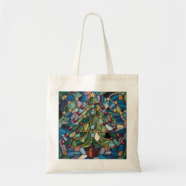 Bolsa Tote Tiffany-Style Stained Glass Christmas Tree (Frente)