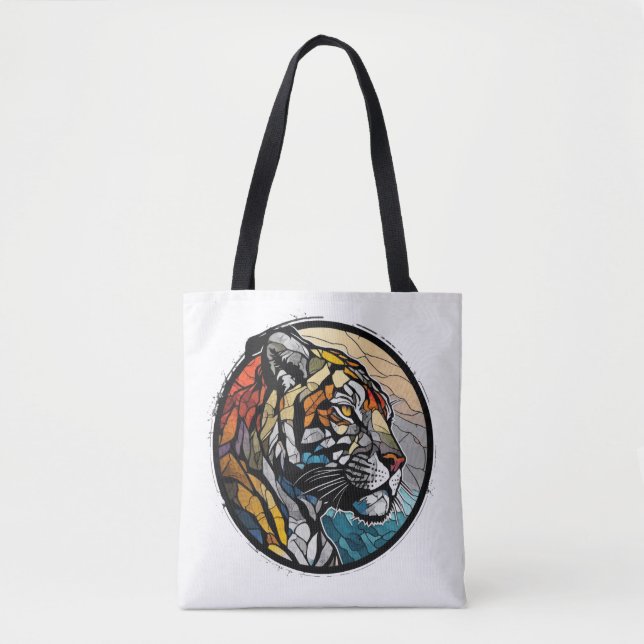 Bolsa Tote Tiger Animal Portrait Vidro Armazenado (Frente)