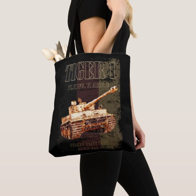 Bolsa Tote Tiger I German Heavy Tank WII com bandeira alemã (Close Up)
