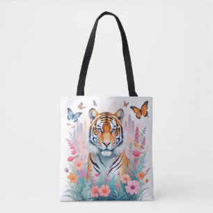 Bolsa Tote Tiger Vintage Animal Nature Forest Flowers
