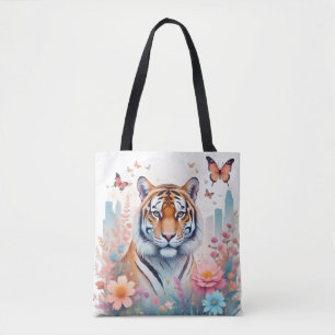 Bolsa Tote Tiger Vintage Animal Nature Forest Flowers
