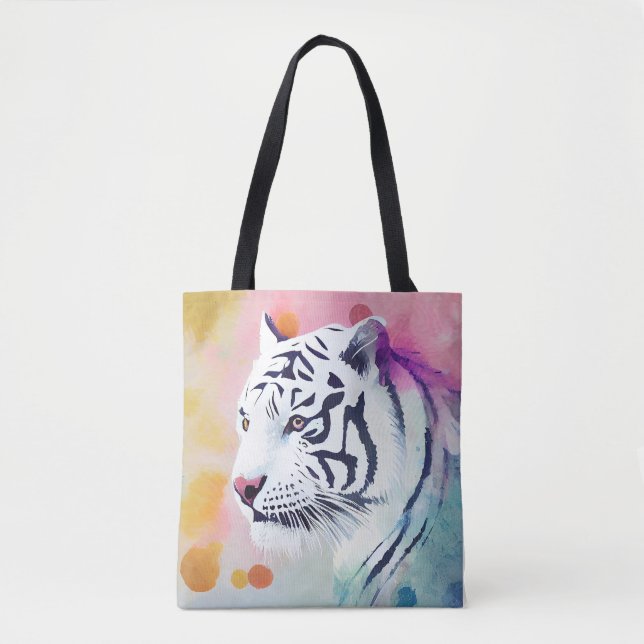Bolsa Tote Tigre Branco Natureza Selvagem Pintura De Artes An (Frente)