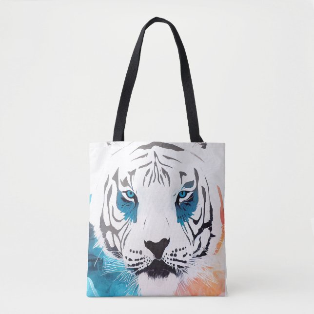 Bolsa Tote Tigre Branco Natureza Selvagem Pintura De Artes An (Frente)