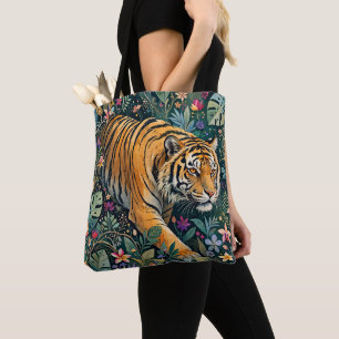 Bolsa Tote Tigre com Olhos Âmbar Folhagem da Selva Fantasia