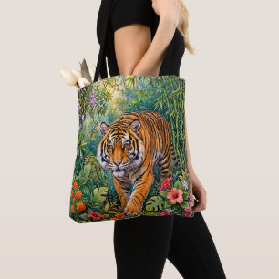 Bolsa Tote Tigre de Bengala Vibrante Selva de Bambu