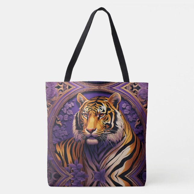 Bolsa Tote Tigre em roxo (Frente)