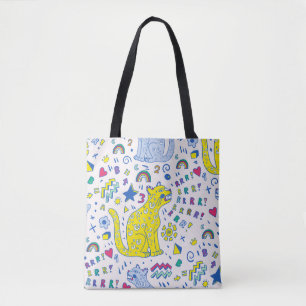 Bolsa Tote Tigre infantil e padrão arco-íris