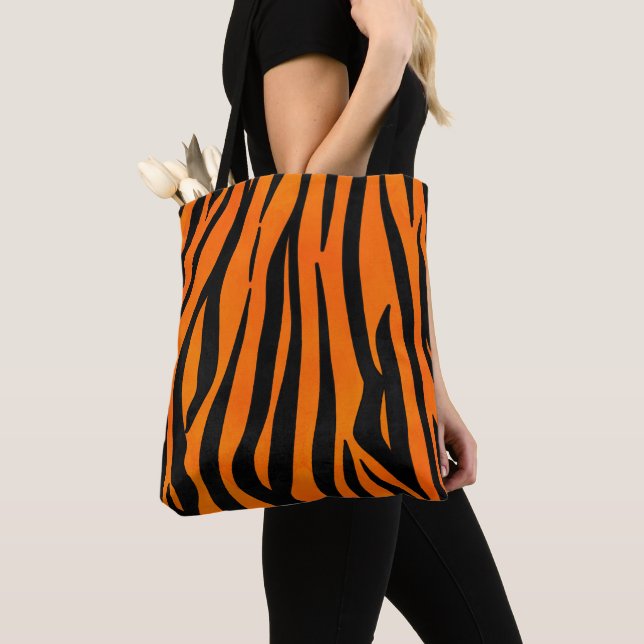 Bolsa Tote Tigre Preto Laranja Selvagem Espalha Impressão Ani (Close Up)