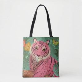 Bolsa Tote Tigre rosa e selva tropical de papagaio
