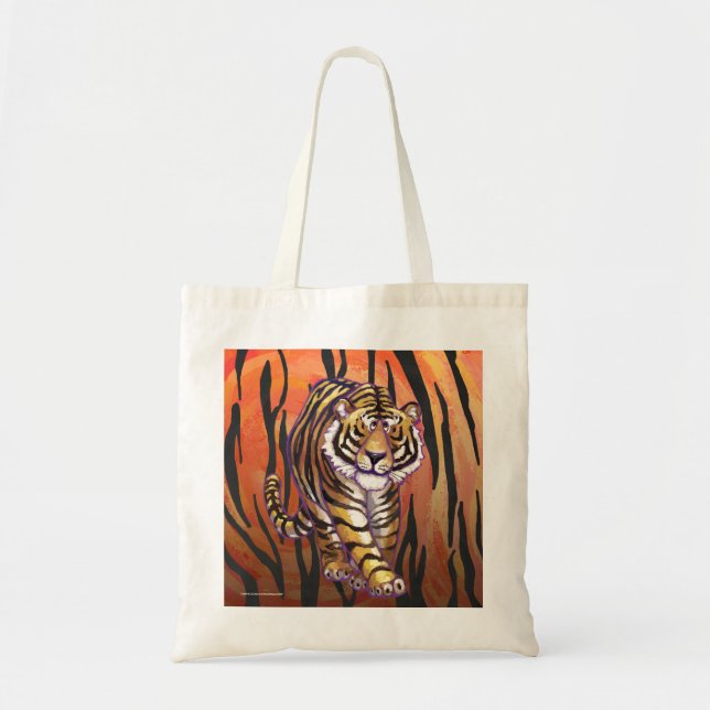 Bolsa Tote Tigre Selvagem Eu Impressão Laranja Quente e Preta (Frente)