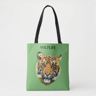 Bolsa Tote Tigre Selvagem Face de Animal no Verde