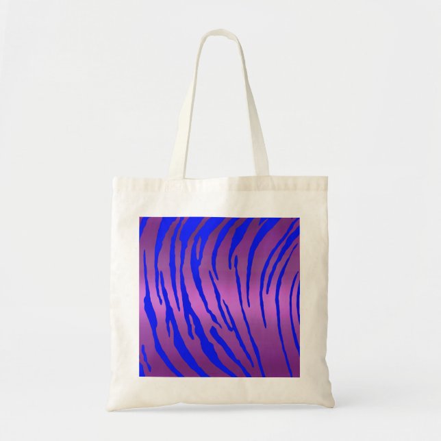 Bolsa Tote Tigres Metálicos Stripes Cor-de-rosa Azul (Frente)