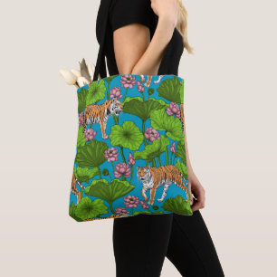 Bolsa Tote Tigres no lago de lótus rosa