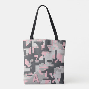 Bolsa Tote Tijolos militares de cinza rosa com o seu Monogram
