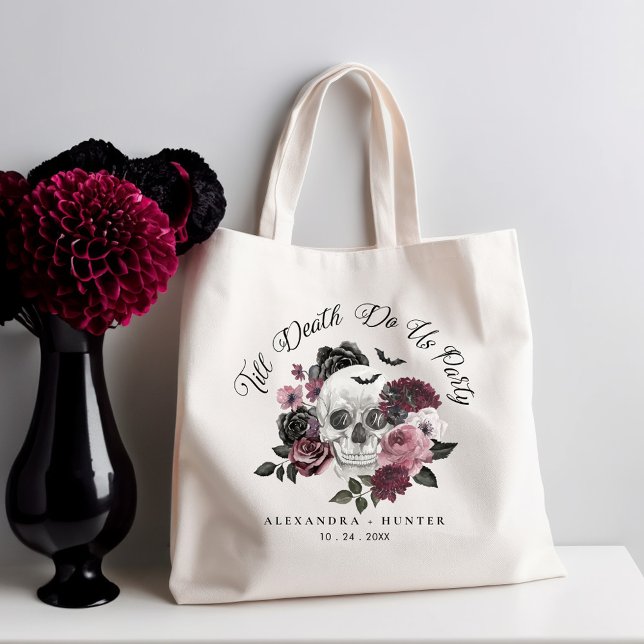 Bolsa Tote Til Death Do U Party Gothic Floral Skull Casamento (Til Death Do Us Party Gothic Floral Skull Wedding Tote Bag)