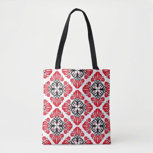 Bolsa Tote Tile floral pattern. Folk art bloom.  (Frente)