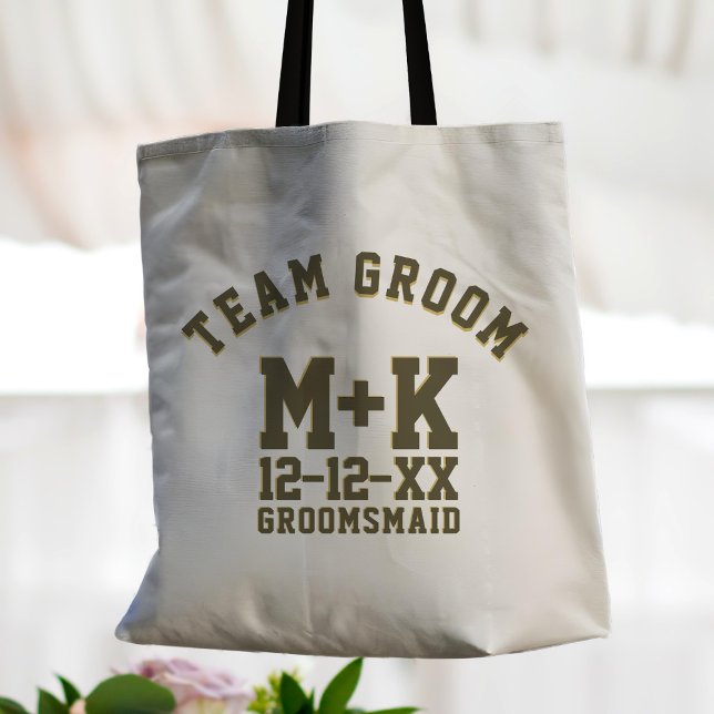 Bolsa Tote Time Groomsmaid Wedding Tote Bag (Add your wedding date & initials to this Team Groom Sporty tote bag. Perfect proposal gift for her!)
