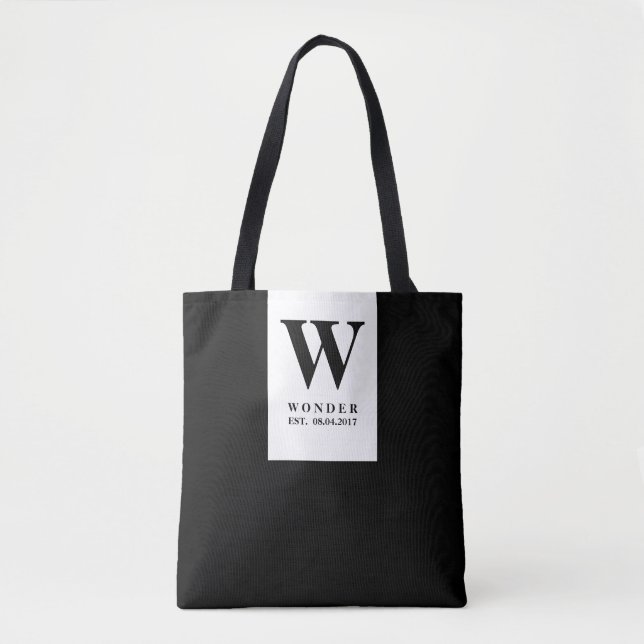 Bolsa Tote Timeless Black Wedding Monogram | Minimalist Desig (Frente)