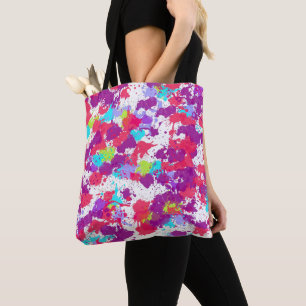 Bolsa Tote Tinta colorida Abstrato, vermelha e roxa