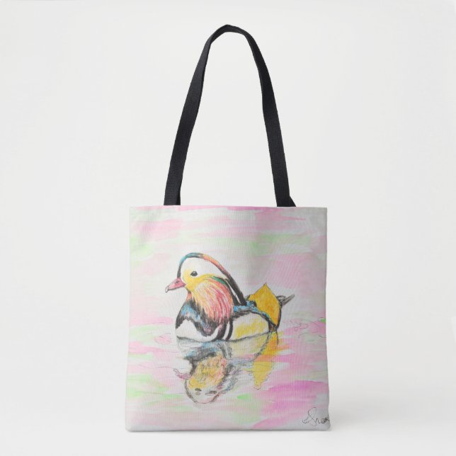 Bolsa Tote Tinta de Pato-de-mandarim e pintura a aquarela (Frente)