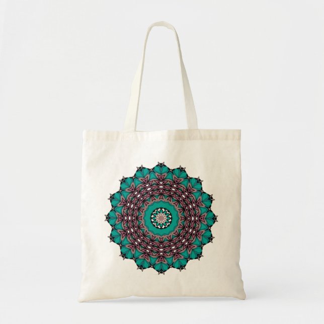 Bolsa Tote Tinta decorativa de abstrato de mandala em círculo (Frente)