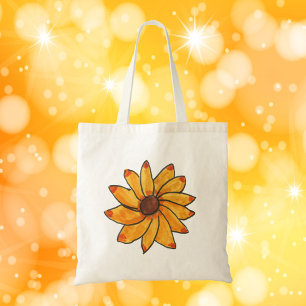 Bolsa Tote Tinta Desenhada de Mão Amarela Sunflower