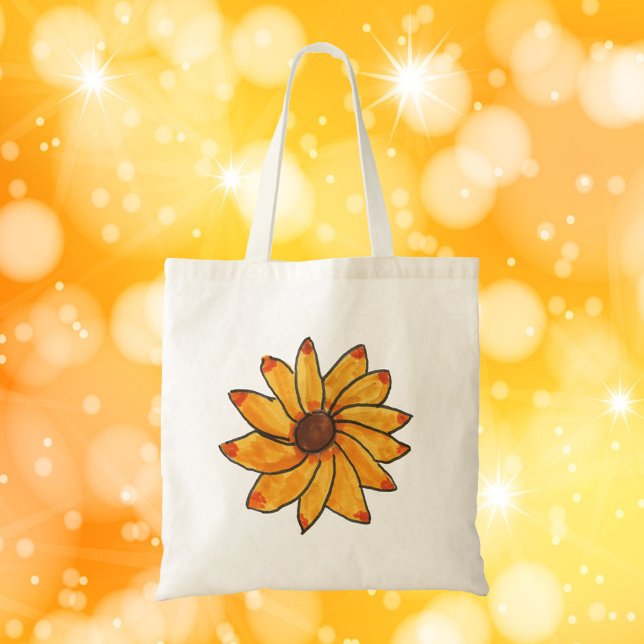 Bolsa Tote Tinta Desenhada de Mão Amarela Sunflower (A tote bag with a hand drawn sunflower)