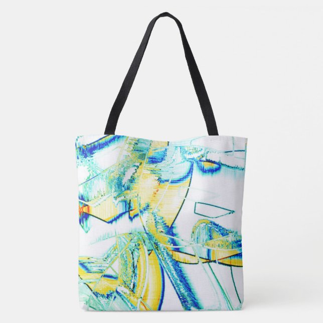 Bolsa Tote Tinta deslizada no, imagem com manchas azul ciano  (Verso)