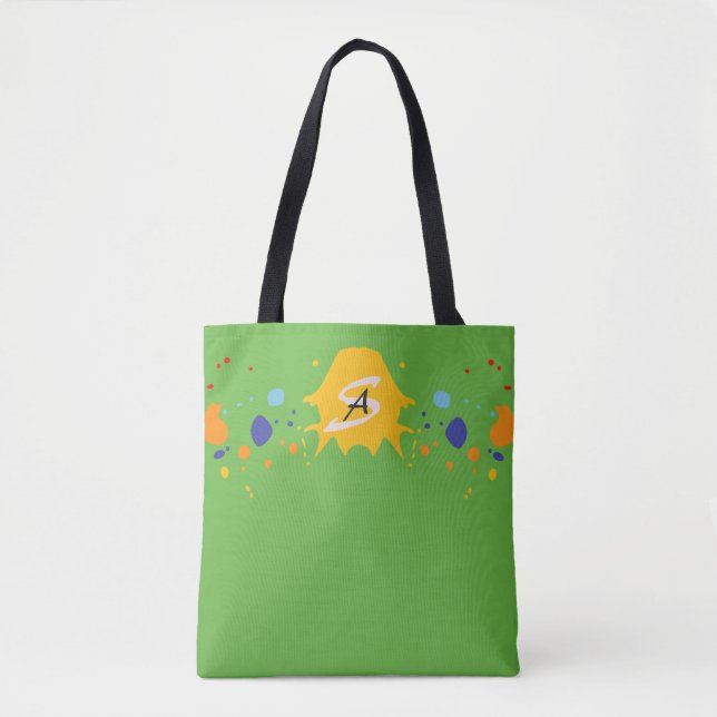 Bolsa Tote Tinta Divertida Gota Primavera Verde Monograma (Frente)