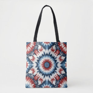 Bolsa Tote Tinta Tie-dye Vermelha, Branca e Azul