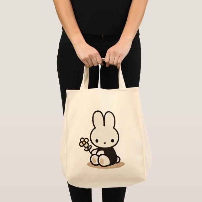 Bolsa Tote Tiny latte bunny with flower (Frente (produto))