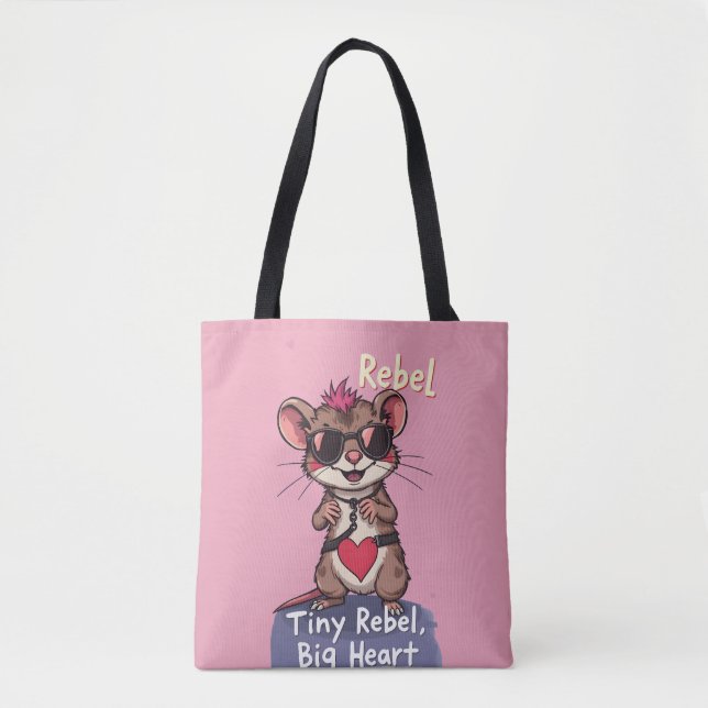 Bolsa Tote Tiny Rebel Big Heart – Cute Punk Mouse (Frente)