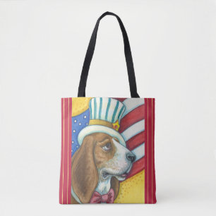 Bolsa Tote TIO SAM de BASSET HOUND, vermelho PATRIÓTICO da